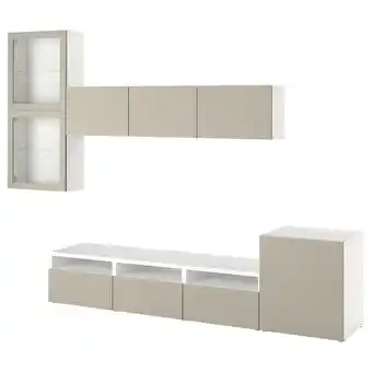 IKEA Bestå tv-løsning/vitrinedører, hvit lappviken/lys gråbeige klart glass, 300x42x211 cm tilbud