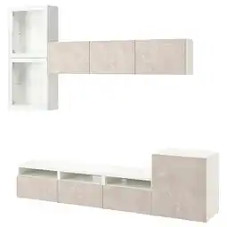 IKEA Bestå tv-løsning med vitrinedører, hvit glassvik/bergsviken beige, 300x42x211 cm tilbud