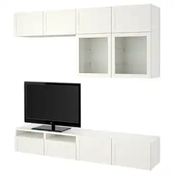 IKEA Bestå tv-løsning/vitrinedører, hvit/hanviken hvit klart glass, 240x42x231 cm tilbud
