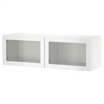 IKEA Bestå veggmontert skapkombinasjon, hvit glassvik/hvit/lysegrønn klart glass, 120x42x38 cm tilbud