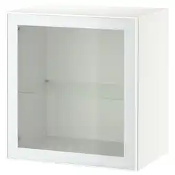 IKEA Bestå veggmontert skapkombinasjon, hvit glassvik/hvit/lysegrønn klart glass, 60x42x64 cm tilbud