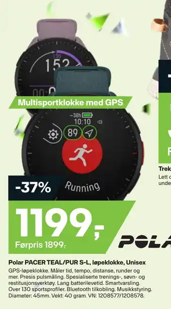 XXL Sport Polar pacer teal/pur s-l, løpeklokke, unisex tilbud