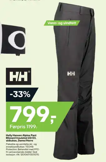 XXL Sport Helly hansen alpine pant blizzard insulated 22/23, skibukse, dame/herre tilbud