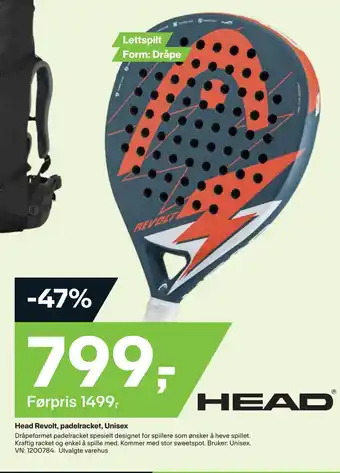 XXL Sport Head revolt, padelracket, unisex tilbud
