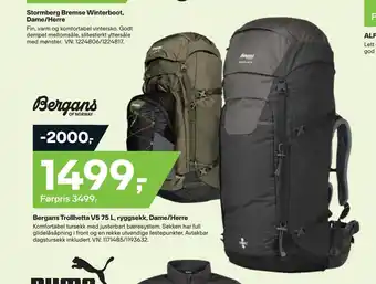 XXL Sport Bergans trollhetta v5 75 l, ryggsekk, dame/herre tilbud