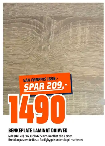 Obs Bygg Benkeplate laminat drivved tilbud