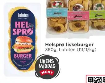 Meny Helsprø fiskeburger tilbud