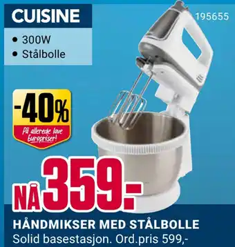 Europris Håndmikser med stålbolle tilbud