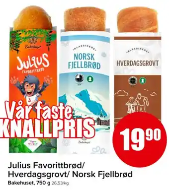 Spar Julius Favorittbrød/ Hverdagsgrovt/ Norsk Fjellbrød tilbud