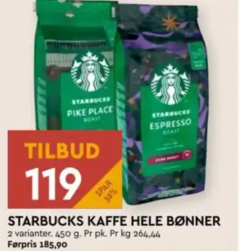 Coop Mega STARBUCKS KAFFE HELE BØNNER tilbud