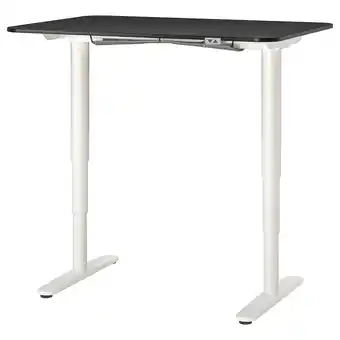 IKEA Bekant arbeidsbord sitte/stå, svartbeiset askefiner/hvit, 120x80 cm tilbud