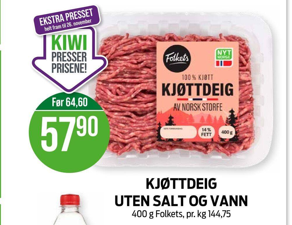 Kiwi Kjøttdeig uten salt og vann tilbud