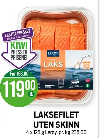 Kiwi Laksefilet uten skinn tilbud