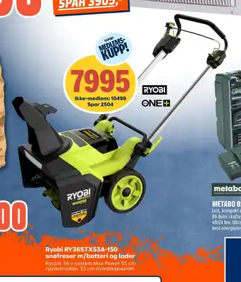Coop Obs Ryobi ry36stx53a-150 snøfreser m/batteri og lader tilbud