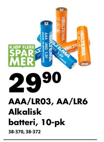 Biltema Aaa/lr03, aa/lr6 alkalisk batteri, 10-pk tilbud