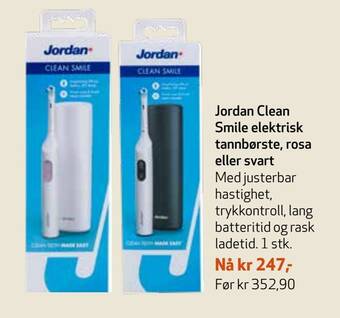 Apotek 1 Jordan clean smile elektrisk tannbørste, rosa eller svart tilbud
