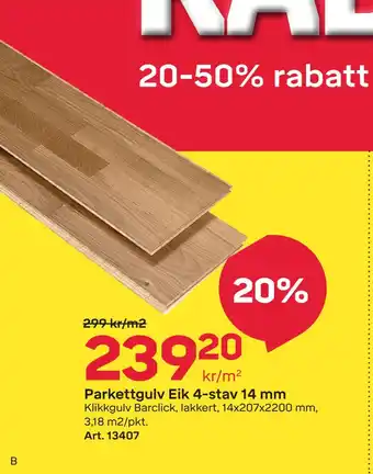 Byggmax Parkettgulv eik 4-stav 14 mm tilbud