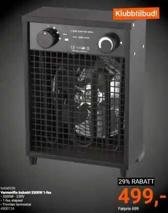 Elektroimportøren NAMRON Varmevifte Industri 3300W 1-fas tilbud