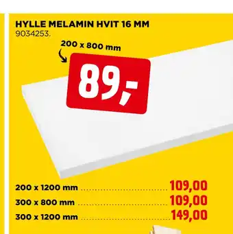 jem & fix Hylle melamin hvit 16 mm tilbud
