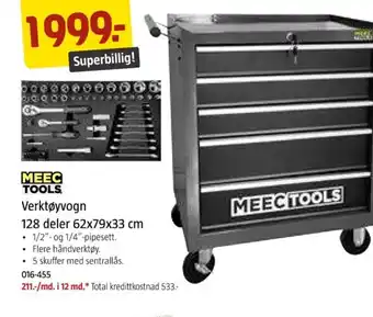 Jula MEEC TOOLS Verktøyvogn 128 deler 62x79x33 cm tilbud
