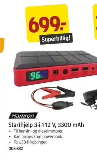 Jula Hamron Starthjelp 3-i-1 12 V, 3300 mAh tilbud