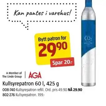 Jula Kullsyrepatron 60 L, 425 g tilbud