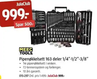 Jula MEEC TOOLS Pipenøkkelsett 163 deler 1/4"-1/2"-3/8" tilbud