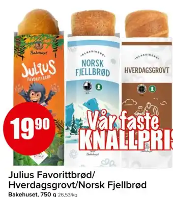 Spar Julius Favorittbrød/ Hverdagsgrovt/Norsk Fjellbrød tilbud