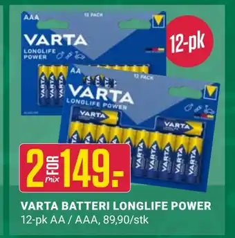 Europris Varta batteri longlife power tilbud