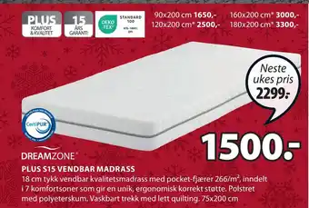 JYSK Plus s15 vendbar madrass tilbud