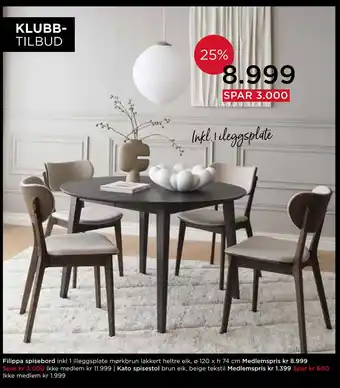 Møbelringen Filippa spisebord tilbud