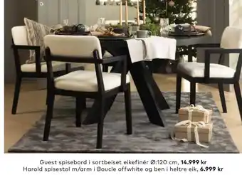 Skeidar Harold spisestol m/arm i boucle offwhite og ben i heltre eik tilbud