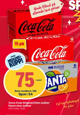 Coop Extra Coca-Cola Original/Uten sukker Fanta uten sukker tilbud