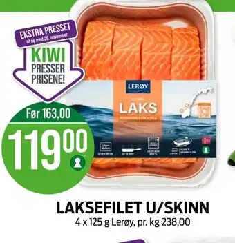 Kiwi LAKSEFILET U/SKINN 4 x 125 g Lerøy tilbud