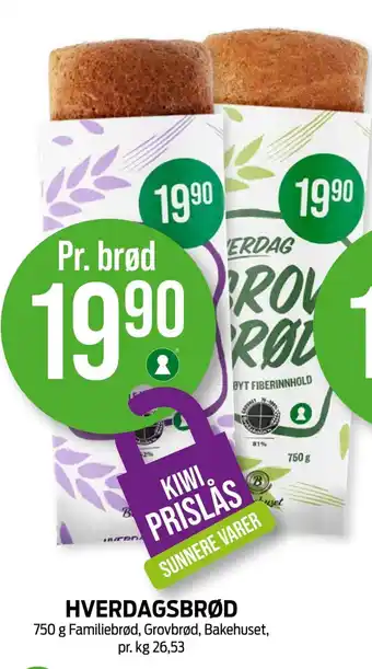 Kiwi HVERDAGSBRØD 750 g Familiebrød, Grovbrød, Bakehuset tilbud