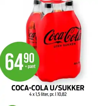 Kiwi COCA-COLA U/SUKKER 4 x 1,5 liter tilbud