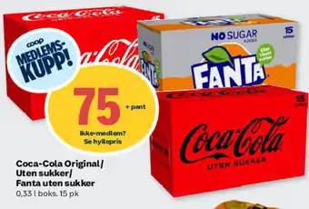 Coop Prix Coca-Cola Original/ Uten sukker/ Fanta uten sukker 0.33 l. tilbud