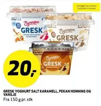 Bunnpris GRESK YOGHURT SALT KARAMELL, PEKAN HONNING OG VANILJE tilbud
