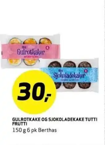 Bunnpris GULROTKAKE OG SJOKOLADEKAKE TUTTI FRUTTI tilbud