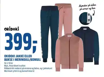 Coop Obs Okidoki jakke eller bukse i merinoull/bomull tilbud