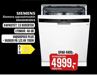 Skousen Siemens oppvaskmaskin sn43hw39vs tilbud