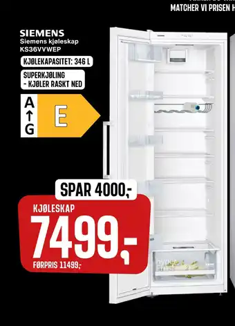 Skousen Siemens kjøleskap ks36vvwep tilbud