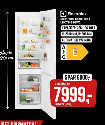 Skousen Electrolux kombiskap lnc7me36w2 tilbud