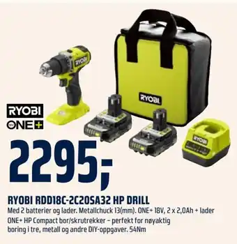 Coop Obs RYOBI RDD18C-2C20SA32 HP DRILL tilbud