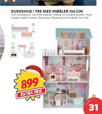 Extra Leker Dukkehus i tre med møbler 106 cm tilbud