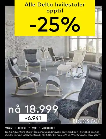 Skeidar Delta adventure stol i fåreskinn scandinavian grey med ben i hvitoljet eik tilbud