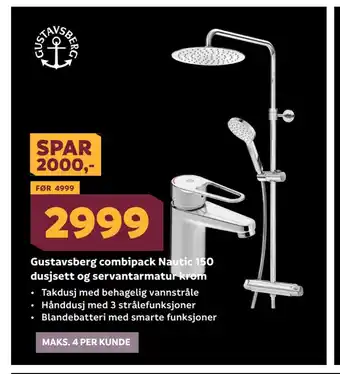 Megaflis Gustavsberg combipack nautic 150 dusjsett og servantarmatur krom tilbud