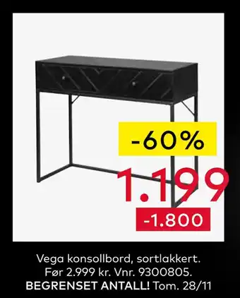Skeidar Vega konsollbord, sortlakkert tilbud