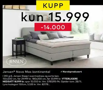 Skeidar Jensen nova max kontinental tilbud