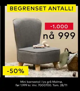 Skeidar Mini barnestol i lys grå malmø tilbud